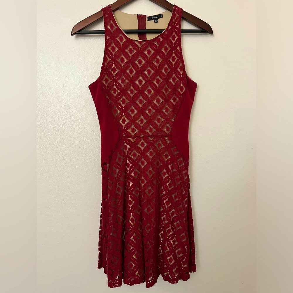 SOPRANO Burgundy Lace Mini Dress